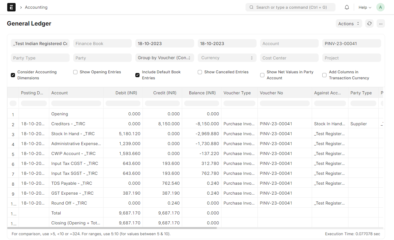 GL Entry With Ineligible ITC